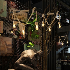 American Cafe Iron Retro Bar Table Chandelier Cuerda de cáñamo Estilo industrial medio para el hogar Tienda de ropa Personalizada Creativa - Product Image 4
