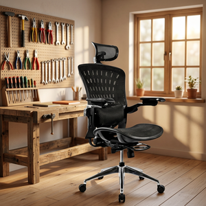 Ergonomic Mesh Office <b>Chair</b> with Adjustable Armrest and Headrest Chrome Base Swivel Design Modern Style Black Commercial Use - Product Image 3