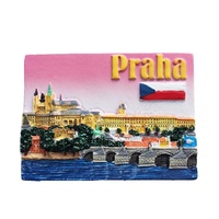 Fabrication Personnalisée Souvenir Touristique Tchèque 3d Poly Résine Château de Prague Pont Charles Prague Municipal carré Aimant de réfrigérateur