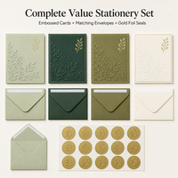 Ensemble de cartes de remerciement personnalisées de luxe vert sauge 4x6 pouces 350 g/m² avec enveloppes, dorure à chaud botanique en relief pour cadeau de mariage