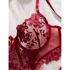 WX132 Ensemble de soutien-gorge brodé floral pour jeunes filles, style français, ultra fin, lingerie féminine pour la Saint-Valentin - Product Image 5