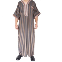 Robes à rayures en coton et lin pour hommes, vêtements islamiques, brodés, Caftan, Jilabiya, hajeji Jubah, nouvelle collection,