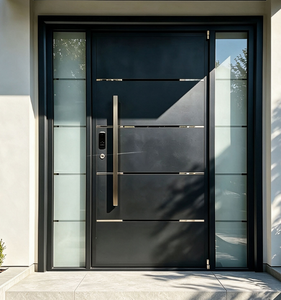 Puerta de Entrada Contemporánea de Acero Qifan con Detalles Dorados y Diseño Antirrobo, Apertura Manual, Superficie Exterior Acabada - Product Image 5