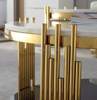Ensemble de Table Basse de Salon en Marbre de Luxe, Meubles en Acier Inoxydable