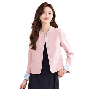 Women's White Chinese Style Blazer Short Jacket Spring 2025 Solid Color Polyester Fabric - Product Image 5