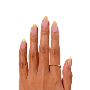 Esmalte <span class=keywords><strong>de</strong></span> <span class=keywords><strong>Uñas</strong></span> Acrílico Estilo Francés, Cobertura Total, Forma Almendrada, <span class=keywords><strong>Amarillo</strong></span> Perlado Brillante, con Purpurina, Pegamento para <span class=keywords><strong>Uñas</strong></span>, Pre-diseñado - Product Image 3