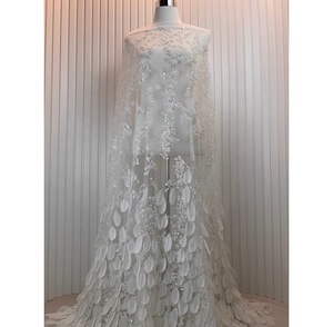 Tela de Encaje Francés de Lujo de Alta Calidad con <span class=keywords><strong>Lentejuelas</strong></span> Bordadas con Plumas, Ecológica, 5 Yardas, para Vestidos de Novia y Fiesta - Product Image 6