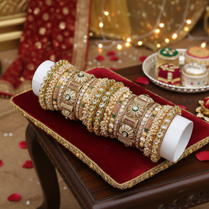 Charmant Kundan Meenakari et Perle Bangles Set Designer Glam Finition Bijoux pour Femmes Parfait pour les Mariages - Product Image 3