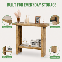 Table d'entrée rustique en bois, table de canapé étroite avec étagère inférieure, 39 pouces de long, table de couloir pour espaces étroits, montage facile