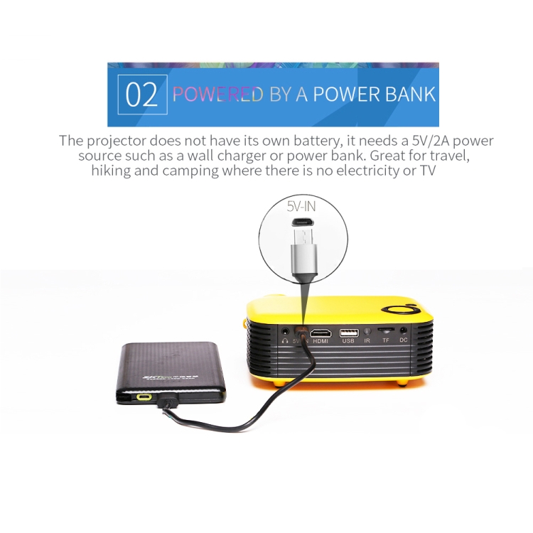 A2000 Mini Portable Projector - 800 Lumens, 1080P Resolution