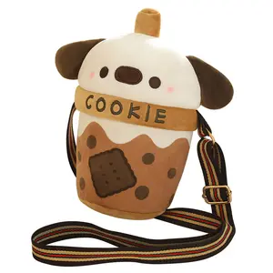 Cute Milk Tea Cup Dog Bear Rabbit Strawberry Biscuit Plush Bag Children's Day Girl Gift Plush Toy