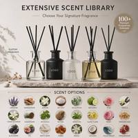 Diffuseur de parfum d'intérieur minimaliste en verre avec bouchon carré en bois massif et bâtonnets diffuseurs en rotin noir à fibres, dégradé personnalisé
