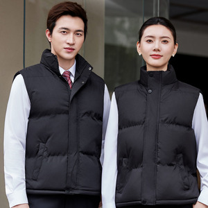 Chalecos de Algodón Personalizados para Otoño e Invierno con Impresión de Logotipo, Ropa de Trabajo Profesional, Chalecos Ejecutivos de Poliéster de Color Negro Sólido - Product Image 1