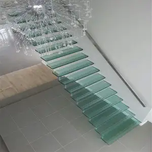 D'escalier flottants modernes, en acier inoxydable, avec motif en verre trempé