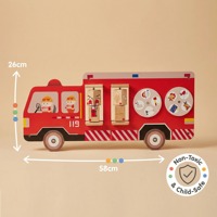 Camion de pompiers éducatif mural en bois STEM - Jouet interactif pour l'apprentissage de la sécurité incendie - Gain de place et non toxique pour les enfants de 2 à 13 ans