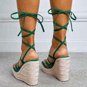 Zapatos De Plataforma con cinturino incrociato estivo 2025 con <span class=keywords><strong>zeppe</strong></span> canapa da <span class=keywords><strong>donna</strong></span> sandali con plateau comodi - Product Image 2