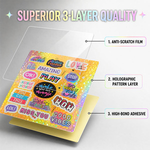 Feuille d'autocollants holographiques personnalisés 10x15cm en PVC découpé au laser, vente en gros OEM ODM pour agenda, journal, scrapbook, classeur - Product Image 2