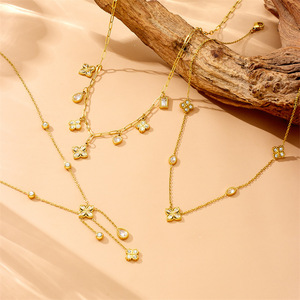French Retro Chic Diamond Encrusted Teardrop Flower Pendant Chain Stainless Steel Clavicle Necklace Everyday Wear - Product Image 1