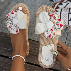Flower Decor Open Toe <b>Slides</b> for Women Casual Flat Flip Flops Comfort Summer Beach Slippers - Product Image 4