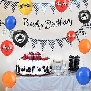 Rennwagen-Ballon 12 Zoll Blau Gelb Orange Karierte Flagge Auto-Ballons Jungen Rennautos Geburtstag Abschlussfeier Babyparty Hintergrund - Product Image 4