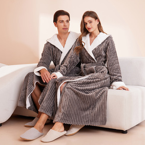 <span class=keywords><strong>Peignoir</strong></span> <span class=keywords><strong>de</strong></span> <span class=keywords><strong>bain</strong></span> en polaire épaisse et chaude, couleur vive, à rayures, grand col, pour <span class=keywords><strong>femme</strong></span> et unisexe, vente en gros, idéal pour l'hiver - Product Image 2
