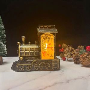Decoraciones Navideñas, Adorno de Tren Pintado en Dorado con Luces LED de Santa Claus, Funciona con Pilas, Relleno de Agua, Luz Nocturna, Regalo - Product Image 2