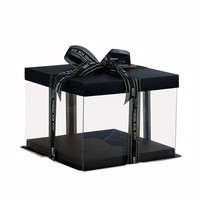 Boîte à gâteau transparente en PET noir, épaisseur 2 mm, carrée, de qualité alimentaire, avec couvercle, 4 tailles jusqu'à 16 pouces
