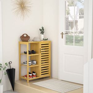 Serviette <span class=keywords><strong>de</strong></span> toilette latérale autoportante organisateur armoire commode avec porte <span class=keywords><strong>salle</strong></span> <span class=keywords><strong>de</strong></span> <span class=keywords><strong>bain</strong></span> armoire rangement <span class=keywords><strong>bambou</strong></span> cuisine accessoires naturel - Product Image 4