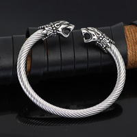 Bracelet Viking Tête Dragon Loup pour Hommes Femmes Acier Titane Vintage Géométrique Bijou Fantaisie Gros Commerce Export