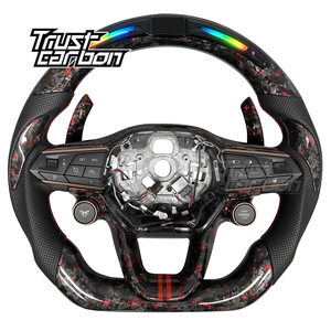 Volante Deportivo Personalizado de Fibra de Carbono Forjado Rojo con LED para <span class=keywords><strong>Seat</strong></span> Cupra Tavascan Terramar Formentor VZ <span class=keywords><strong>Leon</strong></span> Ibiza Ateca Arona - Product Image 1