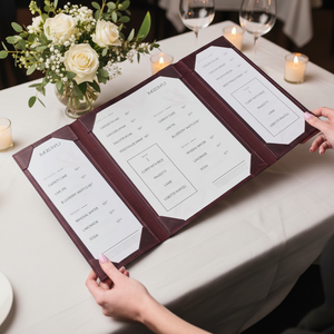 Cubierta de Menú de Cuero Genuino para Hotel, Estilo Retro, Tríptico, para Cafetería, <span class=keywords><strong>con</strong></span> Capacidad para Tres Páginas - Product Image 1