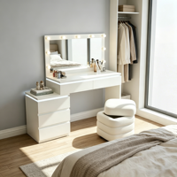 Table de maquillage moderne avec miroir éclairé pour appartement, chambre et hôtel