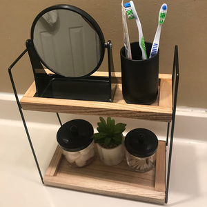 Vanity 2 <b>Tier</b> Bathroom Counter Storage Organizer Wood Standing Rack with Metal Frame for Corner <b>Shelf</b> - Product Image 3