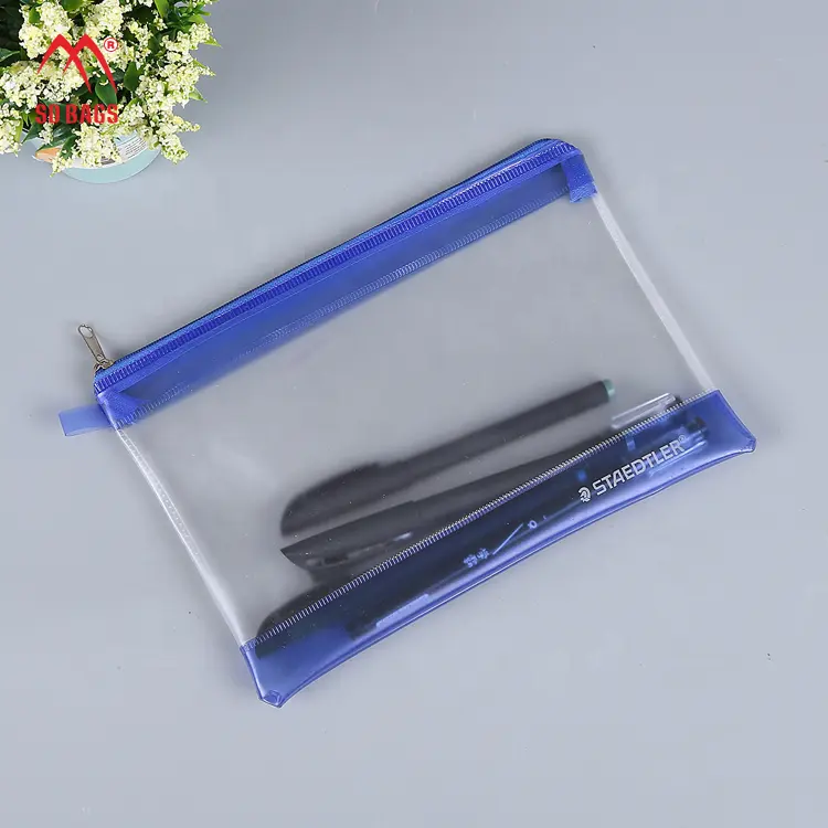 Tragbare kunden spezifische PVC-klare farblose Bleistiftetui-Stift tasche mit Reiß verschluss Akzeptieren Sie kunden spezifisches Logo Mode 0,3mm PVC ohne Druck 50