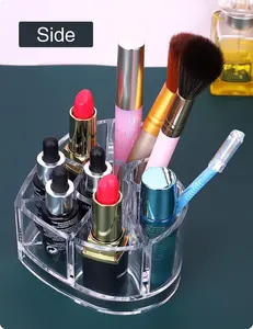 Tempat cat kuku lipstik bentuk hati akrilik transparan, tempat kuas kosmetik dan Makeup