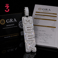 Pendentif Hip Hop de Luxe Personnalisé avec Nom, Moissanite VVS, Testeur de Diamant, Argent 925 Plaqué Or 18K, Pendentif Iced Out