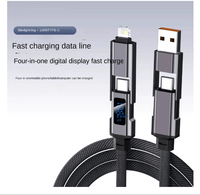 Câble de données USB 4-en-1 en alliage de zinc 2M/1.5M/1M PD65W Charge rapide avec affichage sur écran pour téléphones mobiles