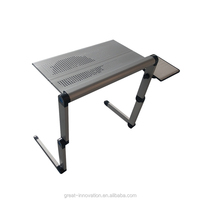 Support portable pliable en alliage d'aluminium pour ordinateur portable avec ventilateur de refroidissement, tapis de souris et hauteur réglable, compatible lit, maison et bureau