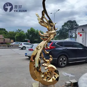 Large Size Outdoor Stainless Steel Gold Luxury Private Villa Garden Art Metal Art Phoenix Sculpture