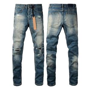 Calça <span class=keywords><strong>Jeans</strong></span> Masculina Amariy de Luxo Premium com Efeito Desgastado, Ajuste Slim, Denim Elástico e Bordado Cruzado - Coleção Designer <span class=keywords><strong>2026</strong></span> - Product Image 3