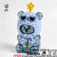 Gobelet à paille en verre borosilicate de haute qualité avec motif ours mignon aux lunettes de soleil et couvercle en peluche, pour boissons et thé au lait, avec paille à motif floral