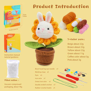 Kit de iniciación para tejer a mano DIY al por mayor, hilo de lana de animales de ganchillo oscilante, incluye Flor de conejo para plantas decorativas - Product Image 3