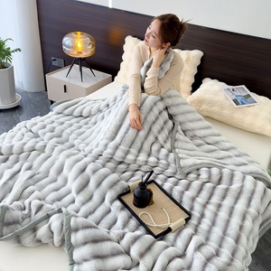 Lujo nueva piel de conejo suave cálido pesado felpa <span class=keywords><strong>invierno</strong></span> edredón grueso sofá cubierta manta para cama individual o doble uso doméstico barato - Product Image 5