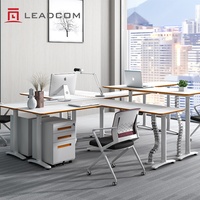 Bureau assis-debout électrique ergonomique commercial LEADCOM LS-781 à hauteur réglable, forme personnalisée, pour bureau