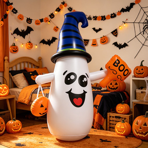 Decoración inflable de fantasma para jardín de Halloween, fantasma inflable con sombrero de bruja, mano BOO y bolsa de calabaza, adorno para puerta principal de fiesta de Halloween - Product Image 2