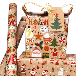Rollo de Papel de Regalo Ecológico Kraft, Papel Artesanal Virgen, Papel de Embalaje para Días Festivos, Logotipo Personalizado - Product Image 1