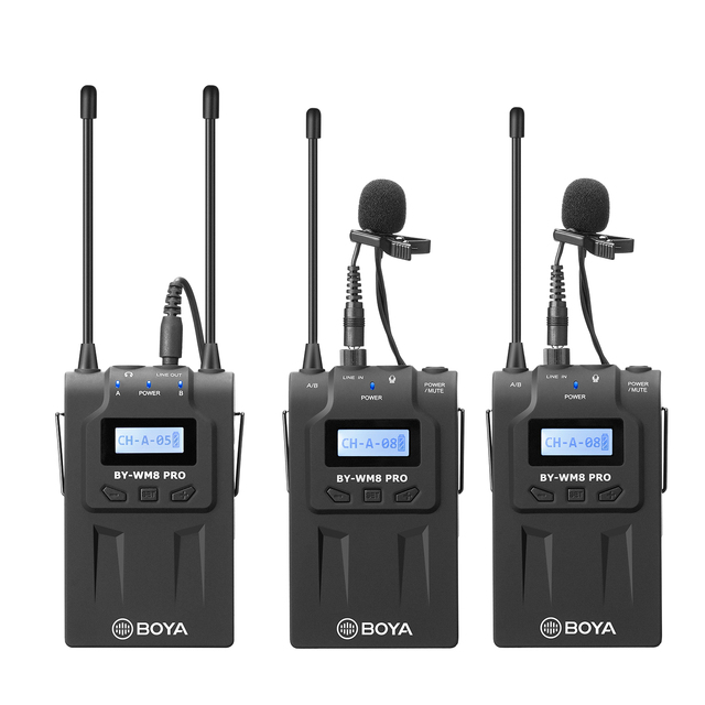 BOYA BY-WM8 Pro-K2 UHF Dual-Channel Lavalier Wireless Microphone System With One Receiver Two Transmitter