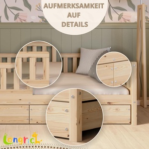 Lit pour enfants au design moderne avec tiroir 90 x 200 cm Lit au sol en bois massif Montessori avec <span class=keywords><strong>protection</strong></span> contre les chutes - Product Image 4
