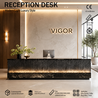 Comptoir de réception multifonctionnel en bois écologique de style industriel personnalisé avec éclairage LED pour salon, restaurant, boîte de nuit, salle de sport, club