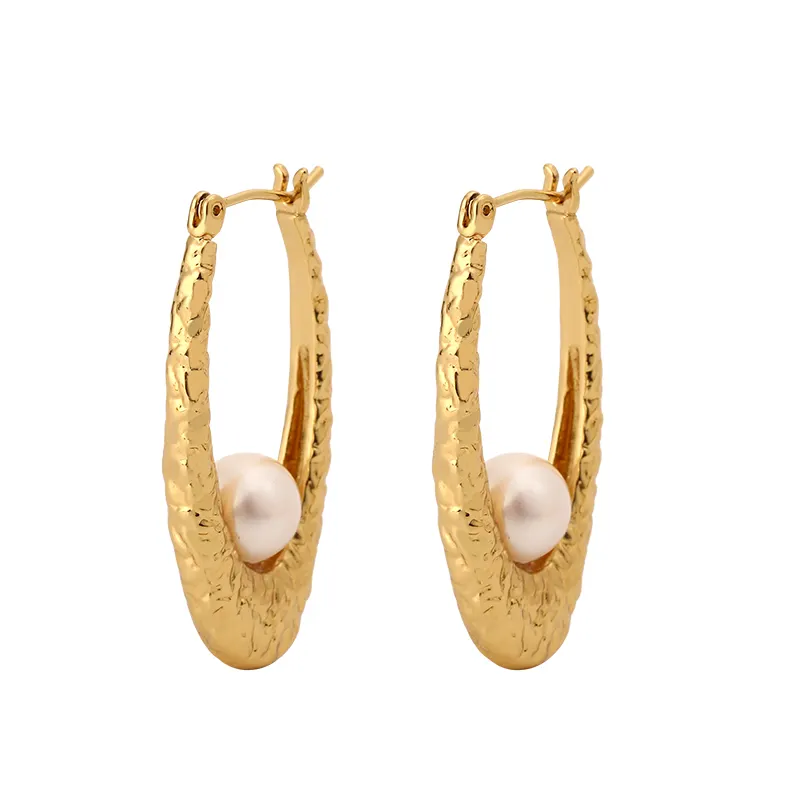 Manufacturer Wholesale Plated Brass Earrings Fashion Oval Pearl Jewelry Earrings for Women